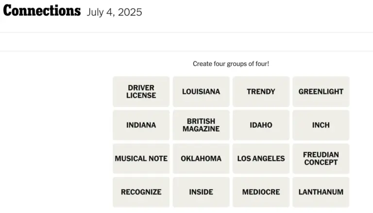 Hints for NYT Connections on July 4 image 1
