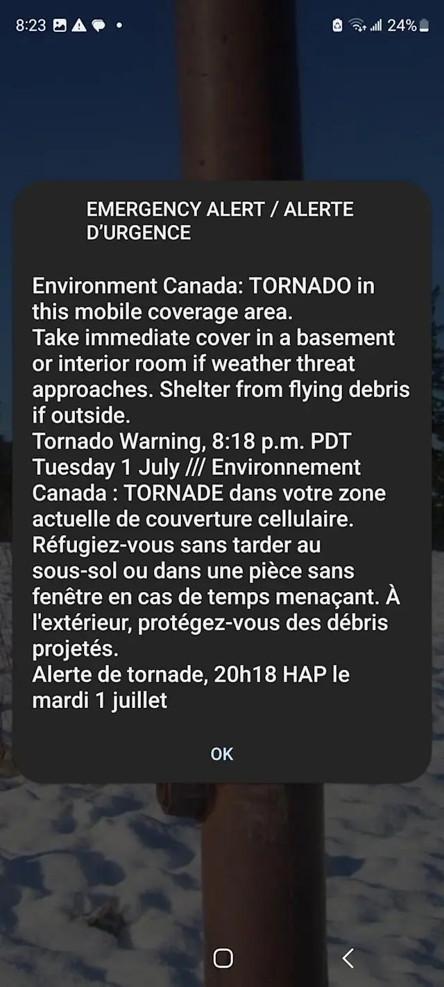 Severe Tornado Warning Issued for Prince George image 1