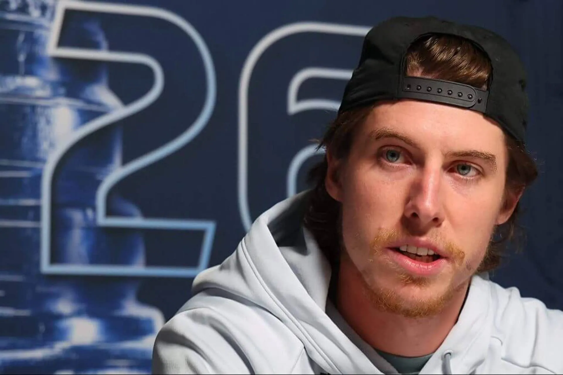 Mitch Marner of the Vegas Golden Knights speaks to the media during Media Day ahead of the 2026 Stanley Cup Final at Lenovo Center on June 01, 2026 in Raleigh, North Carolina.