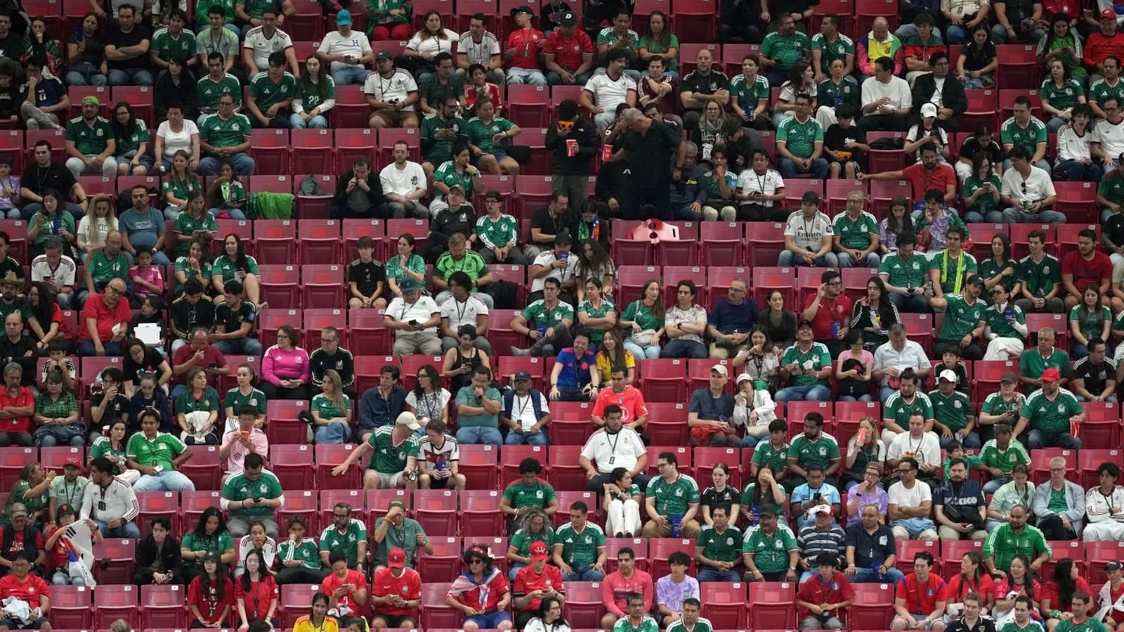 Fans look on during the World Cup Group A soccer match between South Korea and Czechia in Zapopan, near Guadalajara, Mexico, Thursday, June 11, 2026. (AP Photo/Moises Castillo)(Moises Castillo)